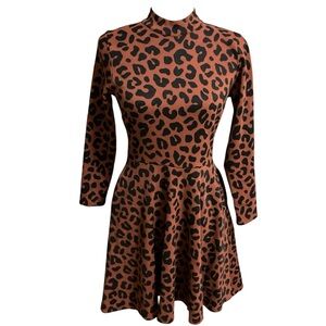 Marine Layer Brown and Black Animal Print Long Sleeve Dress